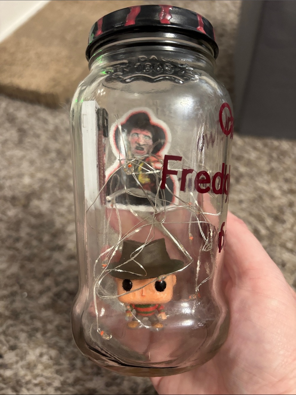 Freddy Krueger horror fandom vibes handcrafted jar by me - Picture 3 of 5